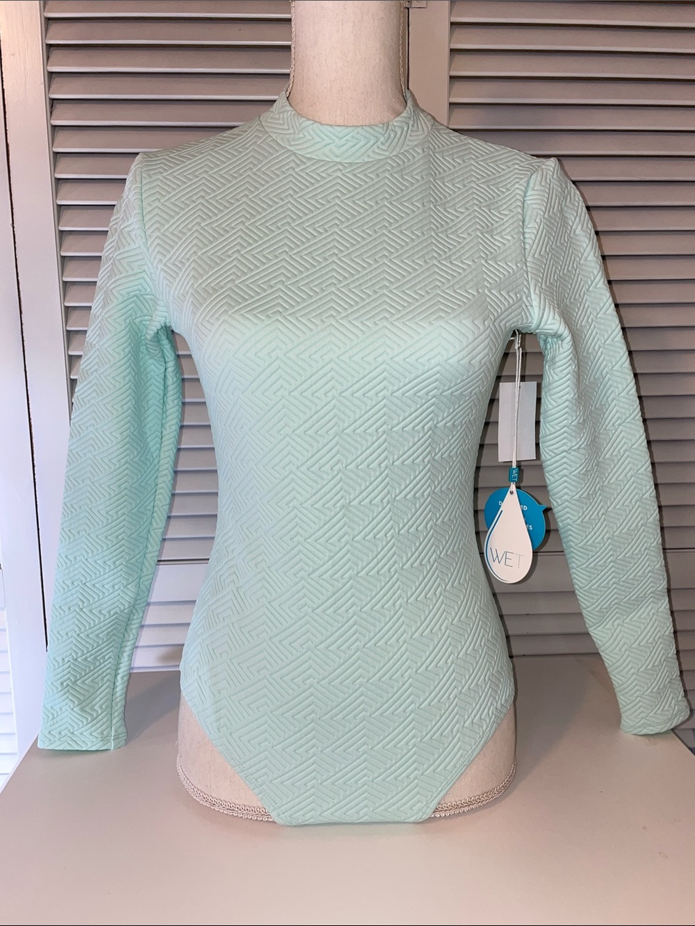 WET Swimwear Mint Green Long-Sleeve One-Piece Rashguard Swimsuit - Sz M